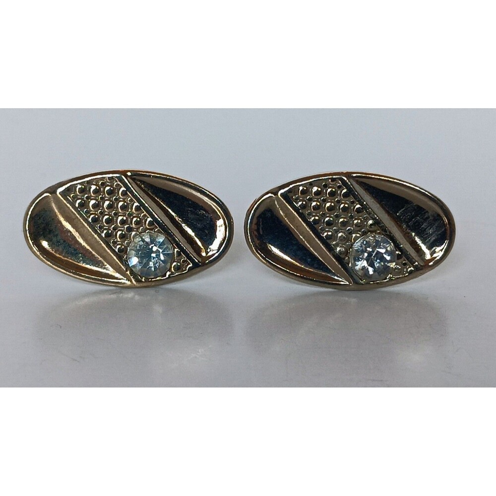 Vintage Shields MCM Mid Century Modern Oval Goldtone Rhinestone Cufflinks